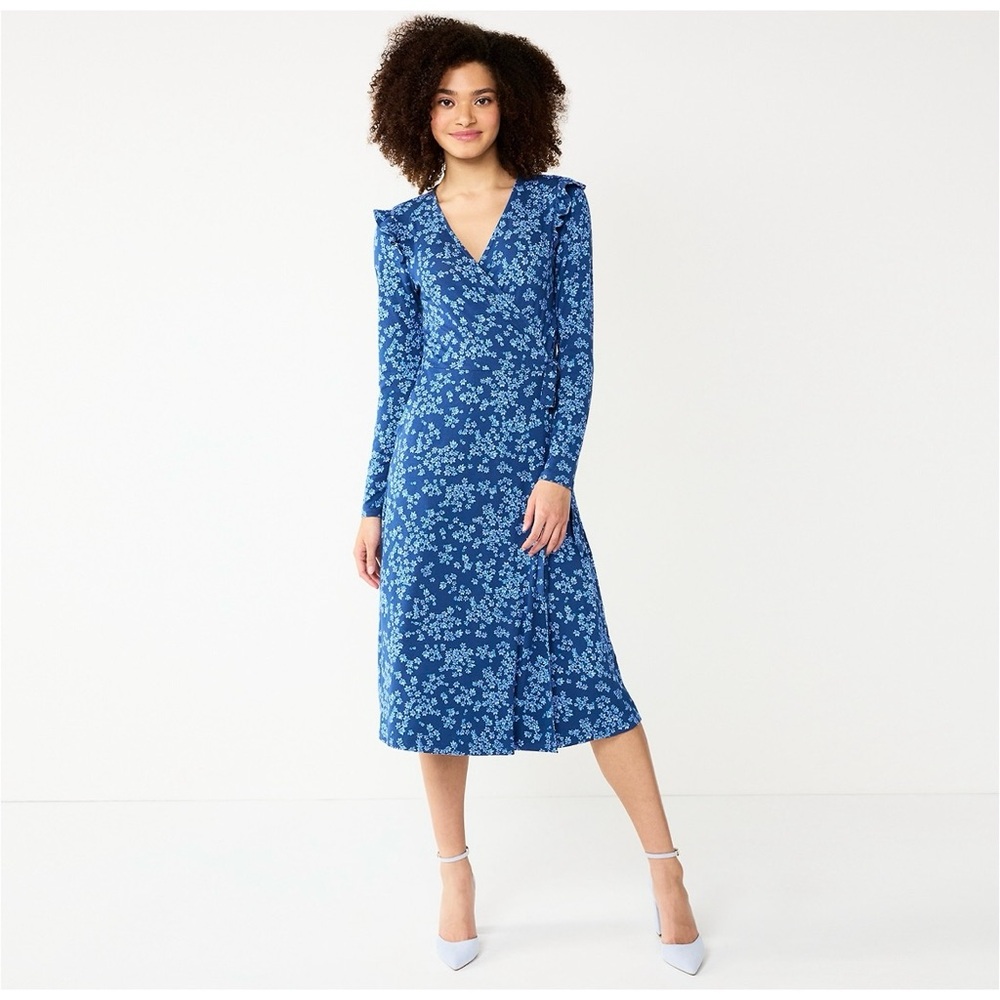NWT Draper James RSVP Side-Tie Floral Midi Dress Blue Floral Size M